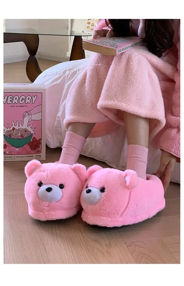 2025 Women's Home Slippers Sweet Fluffy Rainbow Bear Lady slippers indoor Anti slip lightweight keep warm Winter House Shoes 44