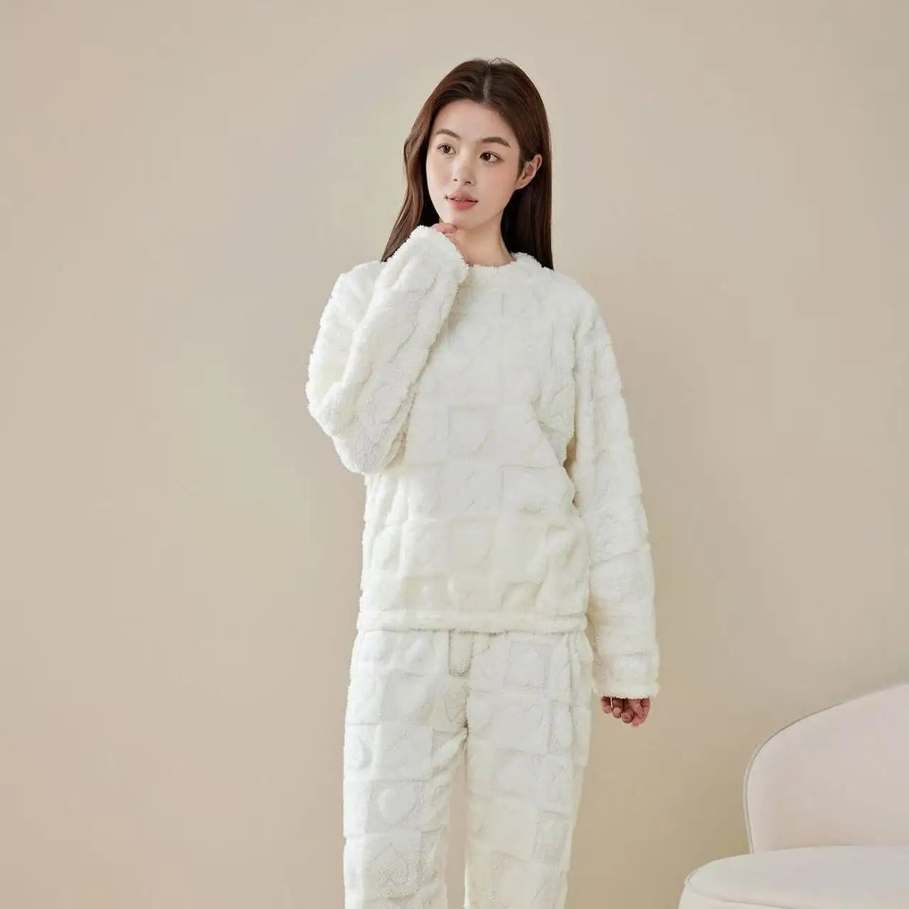 Women's Coral Fleece Sleepwear Loose Thick Home Clothes Autumn Winter New Style Warm Heart Set Outdoor Wear Fairy Style