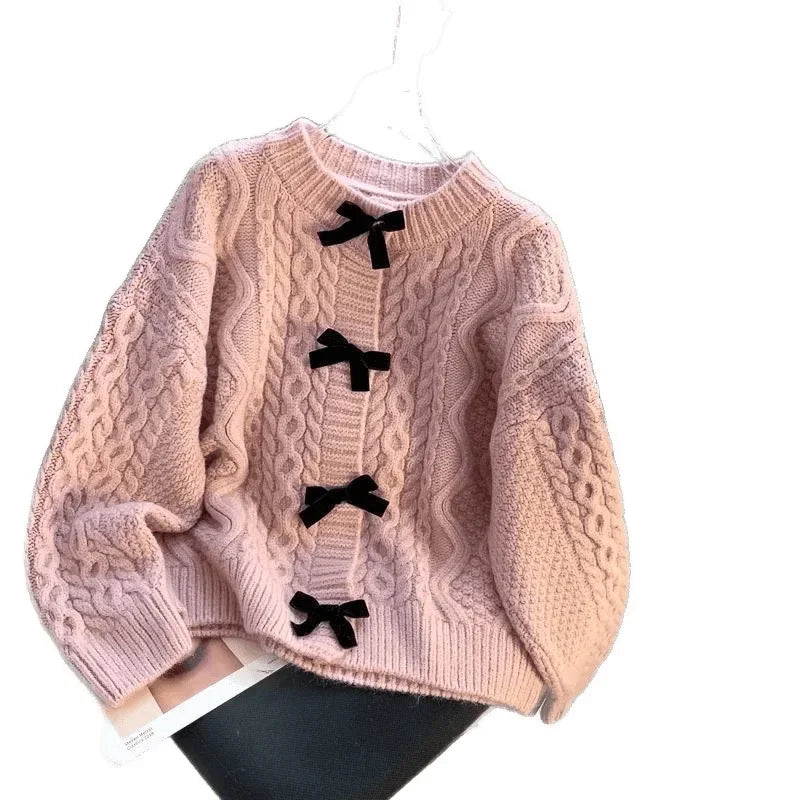 Women's Spring Autumn Butterfly Knot Sweater Coat Soft Tassel Twist Outerwear Cardigan round Neck Full Sleeve Retro Japanese Laz