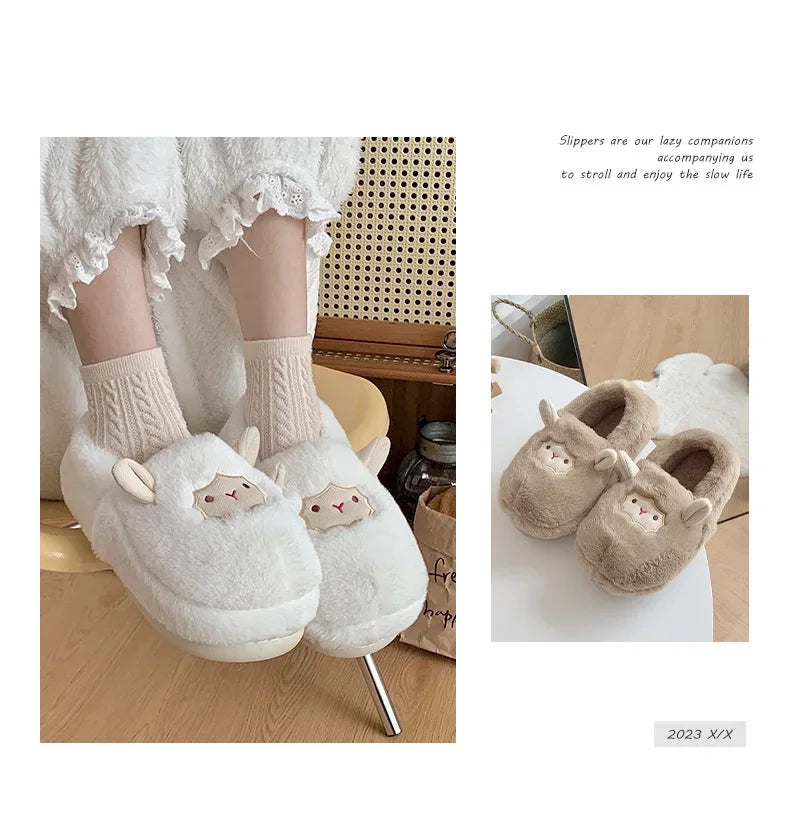 Women's Cotton Slippers Winter Home Indoor Plush Warm Anti-slip Thick Bottom Outdoor Cute Full Cover Heel Cotton Shoes
