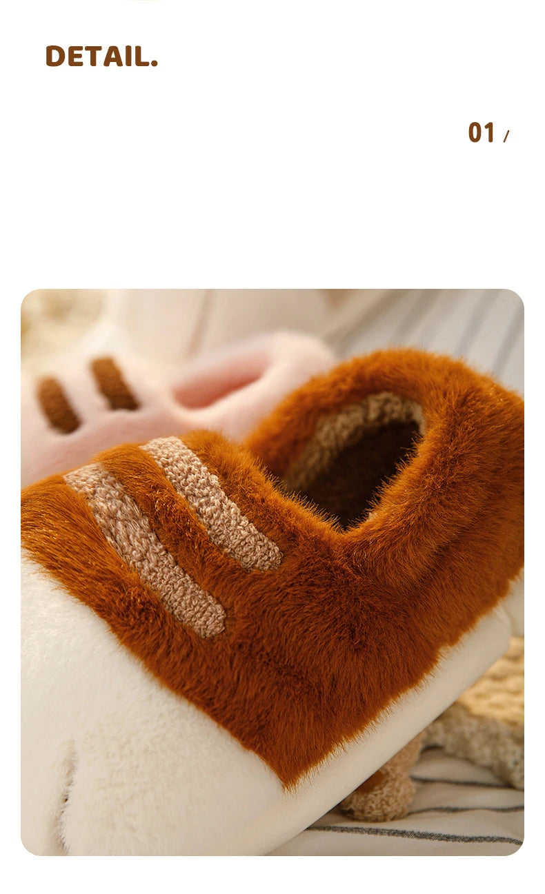 Winter Couple Cat Paw Slippers, Plush Fleece Lined Thick Thermal Home Shoes, Non-Slip Indoor/Outdoor Unisex Anti-Cold House Slid