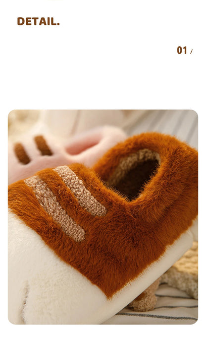 Winter Couple Cat Paw Slippers, Plush Fleece Lined Thick Thermal Home Shoes, Non-Slip Indoor/Outdoor Unisex Anti-Cold House Slid