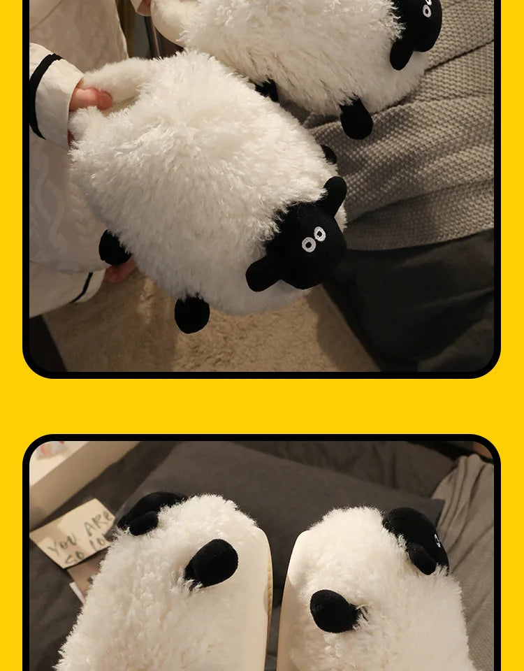 Ladies Fall Fluffy Slipper Women White Sheep Animal flip flops Winter Warm Cartoon Kawaii Soft Plush Indoor Home Shoes Gift