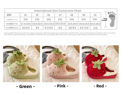Cute Strawberry Fluffy Slippers Women's Indoor Home Warm Thick Bottom Anti-slip Outdoor Wearable Slip-On Indoor Slippers