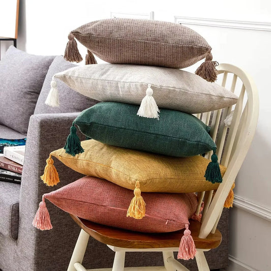 1/2Pcs Spring Throw Pillow Covers Linen Optic Sofa Tassel Pillow Cushion Cover Boho Gift Farmhouse Pillowcase Party Home Decor