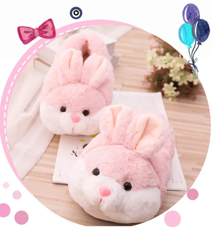 Cute Rabbit Shoes Women Winter Slippers Warm Plush Soft Sole Girls Indoor Home Floor Slipper Pink Color Ladies Cartoon Footwear
