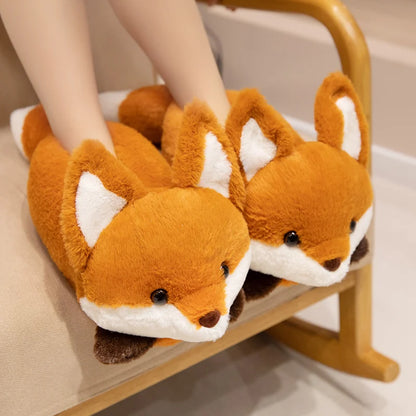 Cute Red Panda Fox Shoes Women Men Winter Slippers Warm Plush Soft Sole Girls Indoor Home Floor Slipper Women Cartoon Footwear