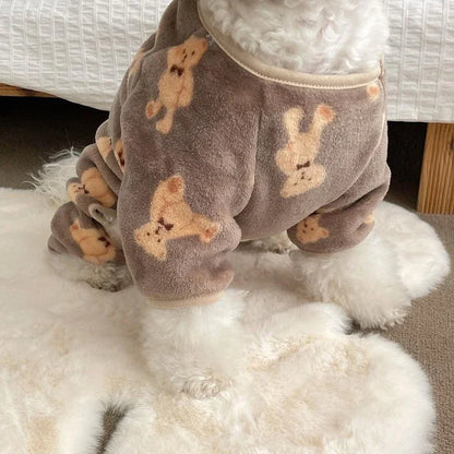 Adorable Bear Print Pet Onesie Sweater Soft Flannel Four-Legged Suit for Dogs And Cats Autumn Winter Pet Clothing