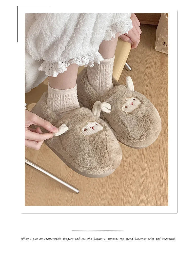 Women's Cotton Slippers Winter Home Indoor Plush Warm Anti-slip Thick Bottom Outdoor Cute Full Cover Heel Cotton Shoes