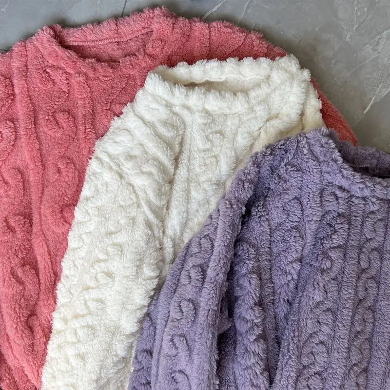 Autumn Winter Sweet Coral Fleece Pajamas Women Fleece-lined Thickened 2025 New Zip-up Flannel Warm Home Wear Set