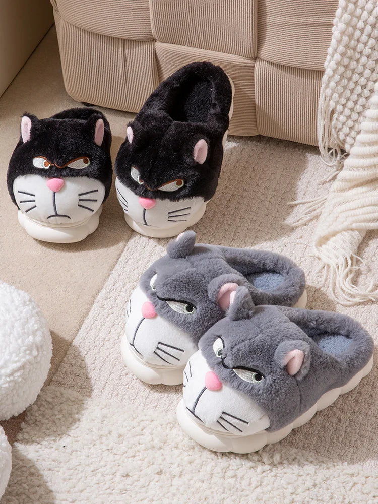 Men's Home Slippers New Cotton Slippers Couple Winter New Cute Cat Home Warm, Comfortable, Breathable Thick Bottom Thick Cotton