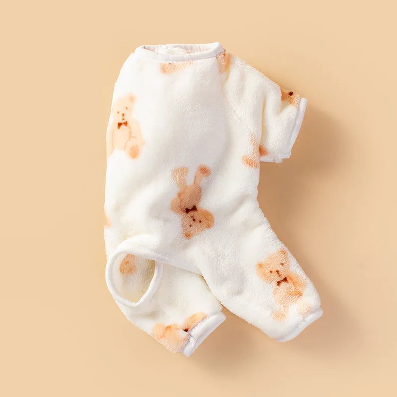 Adorable Bear Print Pet Onesie Sweater Soft Flannel Four-Legged Suit for Dogs And Cats Autumn Winter Pet Clothing