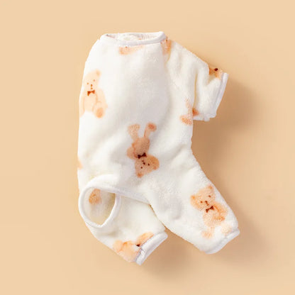 Adorable Bear Print Pet Onesie Sweater Soft Flannel Four-Legged Suit for Dogs And Cats Autumn Winter Pet Clothing