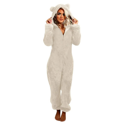 Thickened Furry Onesies for Adults Women Fashion Fleece Sleepwear Hood Sets Pajamas for Winter Women Velvet Warm Pyjamas