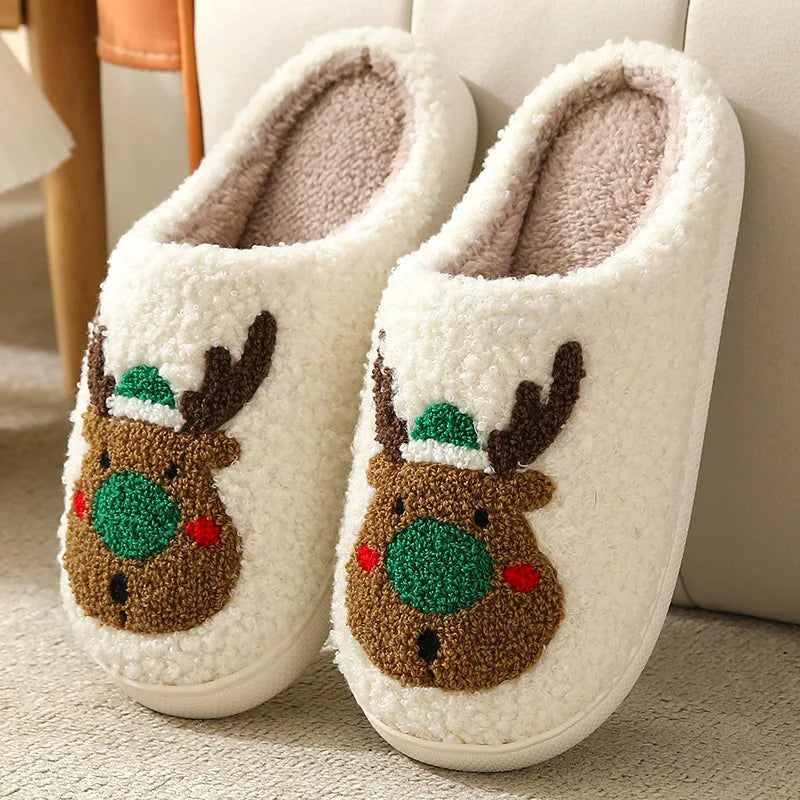 Christmas Slippers Women's Men Home Bedroom Shoes Winter Men's Female Indoor Plush Soft Fluffy Living Room Floor Flip Flops