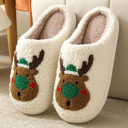 Christmas Slippers Women's Men Home Bedroom Shoes Winter Men's Female Indoor Plush Soft Fluffy Living Room Floor Flip Flops