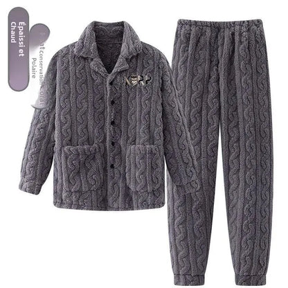 2025 Autumn Winter Coral Fleece Thickened Flannel Sleepwear Home Clothes Set for Men Breathable Long Sleeve Long Pants Pajamas