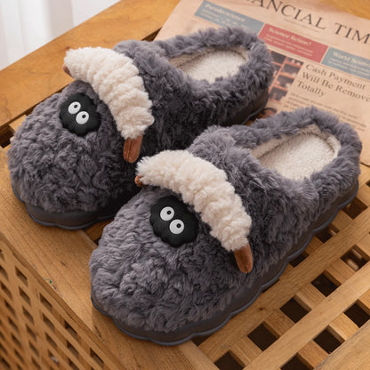 TZLDN Women's Winter Warm Cartoon Sheep Slippers Closed Toe Non Slip Furry House Shoes Women Indoor Bedroom Plush Slippers