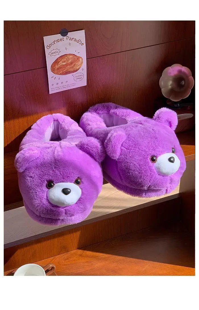 2025 Women's Home Slippers Sweet Fluffy Rainbow Bear Lady slippers indoor Anti slip lightweight keep warm Winter House Shoes 44