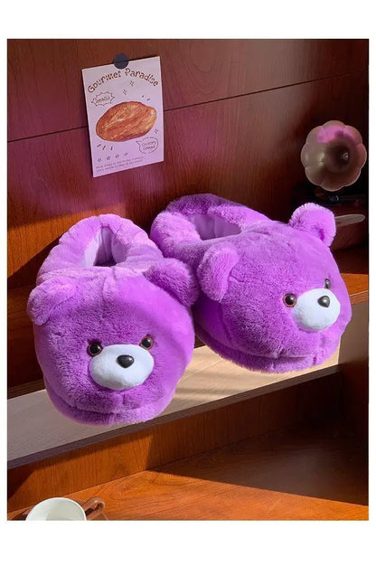 2025 Women's Home Slippers Sweet Fluffy Rainbow Bear Lady slippers indoor Anti slip lightweight keep warm Winter House Shoes 44