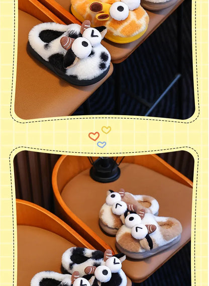 2024 New Style Children's Cotton Slippers Indoor Home Use Fall/Winter Anti-Slip Cute Little Cow Slippers Outer Wear PVC Material