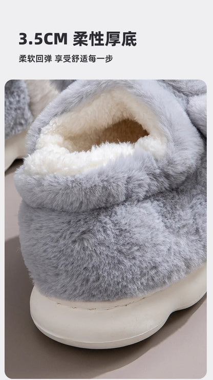 Men Home Cotton Slippers Cute Cartoon Dog Winter Warm Shoes For Couples Soft Plush Anti-slip Male Female Indoor Fluffy Slides