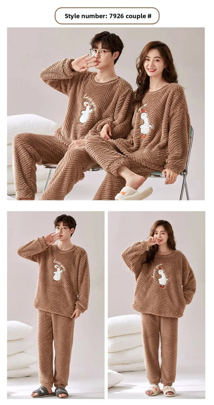 Thickened Coral Fleece Long Sleeve Sleepwear for Couples Spring Autumn Winter Flannel Warm Home Clothes Men Women Winter Home Py