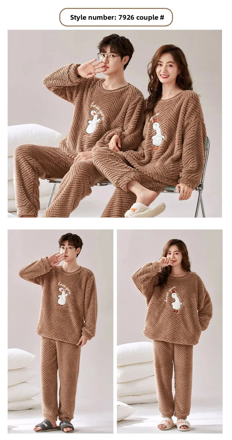 Thickened Coral Fleece Long Sleeve Sleepwear for Couples Spring Autumn Winter Flannel Warm Home Clothes Men Women Winter Home Py