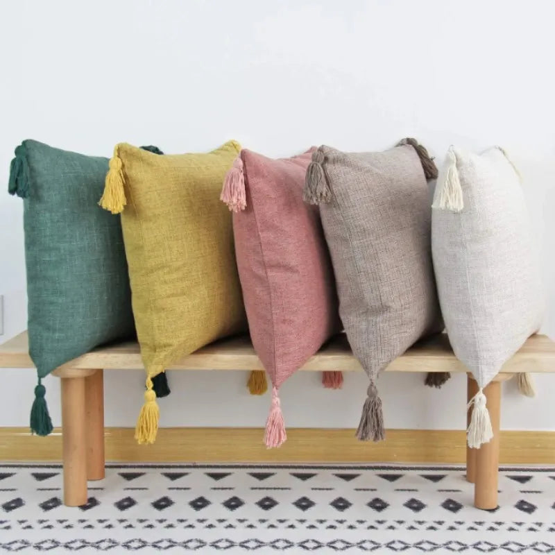 1/2Pcs Spring Throw Pillow Covers Linen Optic Sofa Tassel Pillow Cushion Cover Boho Gift Farmhouse Pillowcase Party Home Decor