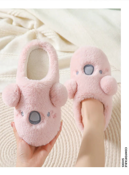 Gacimy Winter Plush Slippers For Women Cute Milk Cow Fluffy Cotton Shoes Girls Fashion Cartoon Indoor Warm Comfortable Slippers