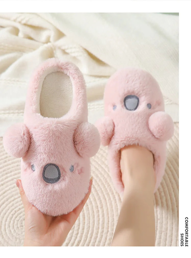 Gacimy Winter Plush Slippers For Women Cute Milk Cow Fluffy Cotton Shoes Girls Fashion Cartoon Indoor Warm Comfortable Slippers