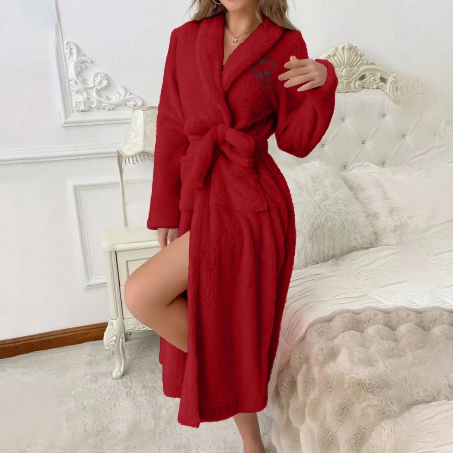 Women'S Long Sleeved Autumn And Winter Warm Bathrobe Home Clothes Plush Sleeping Robe Home Clothes For Home Wear