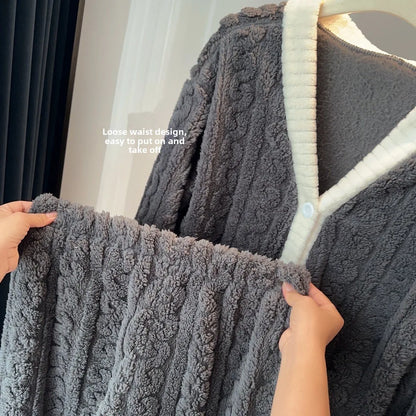 2pcs/Set Autumn and Winter Pajamas Women Thickened Padded Warm Students Coral Girls Clot Velvet Suit Homewear Cardigan Trousers