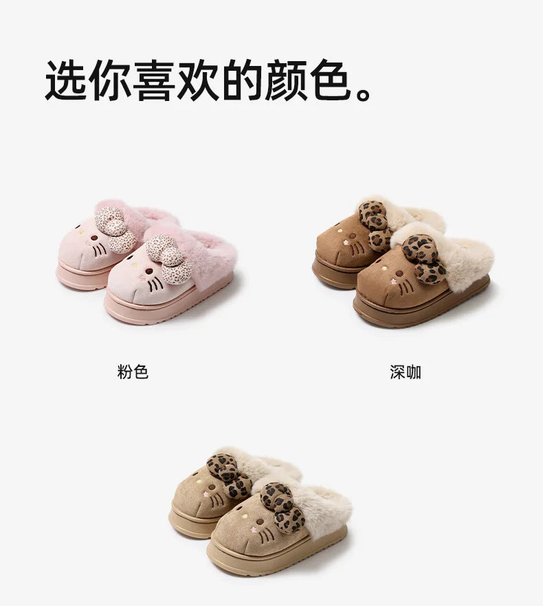 Autumn Winter Hello Kitty Slippers For Women Plush Kawaii Cute Sanrio Home Warm Cotton Slippers Cartoon Home Indoor Shoes Gifts