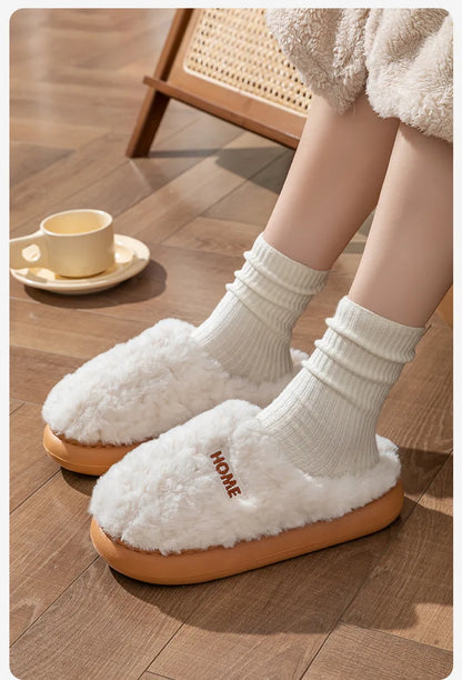 Litfun Winter Fluffy Women's Slippers Soft Sole Non-slip Indoor Slides Leisure Furry Warm Cozy House Cotton Slippers For Women