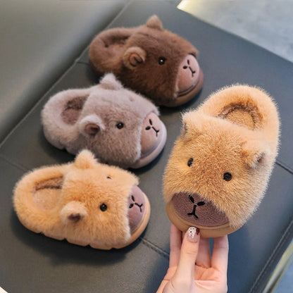 Cute Capybara Cotton Slippers for Children Winter 2025 New Warm Fluffy Home Shoes for Anti Slip Plush Slippers for Children