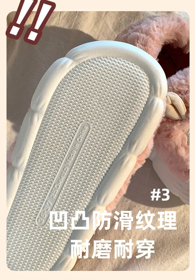 Winter Cartoon Plush Slippers Warm Fluffy Faux Fur Sheep Design Indoor Home Couple Cotton Slippers for Men And Women