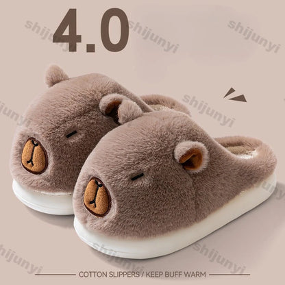 Capybara Cotton Slippers for Women Winter Fashion Platform Indoor Home Shoes Man Warm Plush Non Slip Cotton Floor Shoes Couples