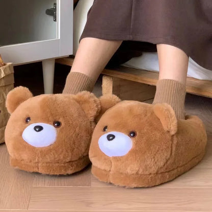 2025 Women's Home Slippers Sweet Fluffy Rainbow Bear Lady slippers indoor Anti slip lightweight keep warm Winter House Shoes 44