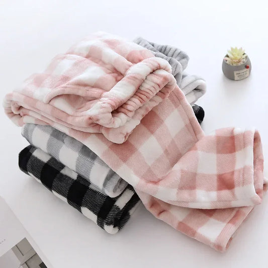 Thickened Flannel Sleepwear Pants Winter Home Clothes Men's Outwear Couples Plaid Pajama Pants Warm Cozy Autumn Winter Home Clot