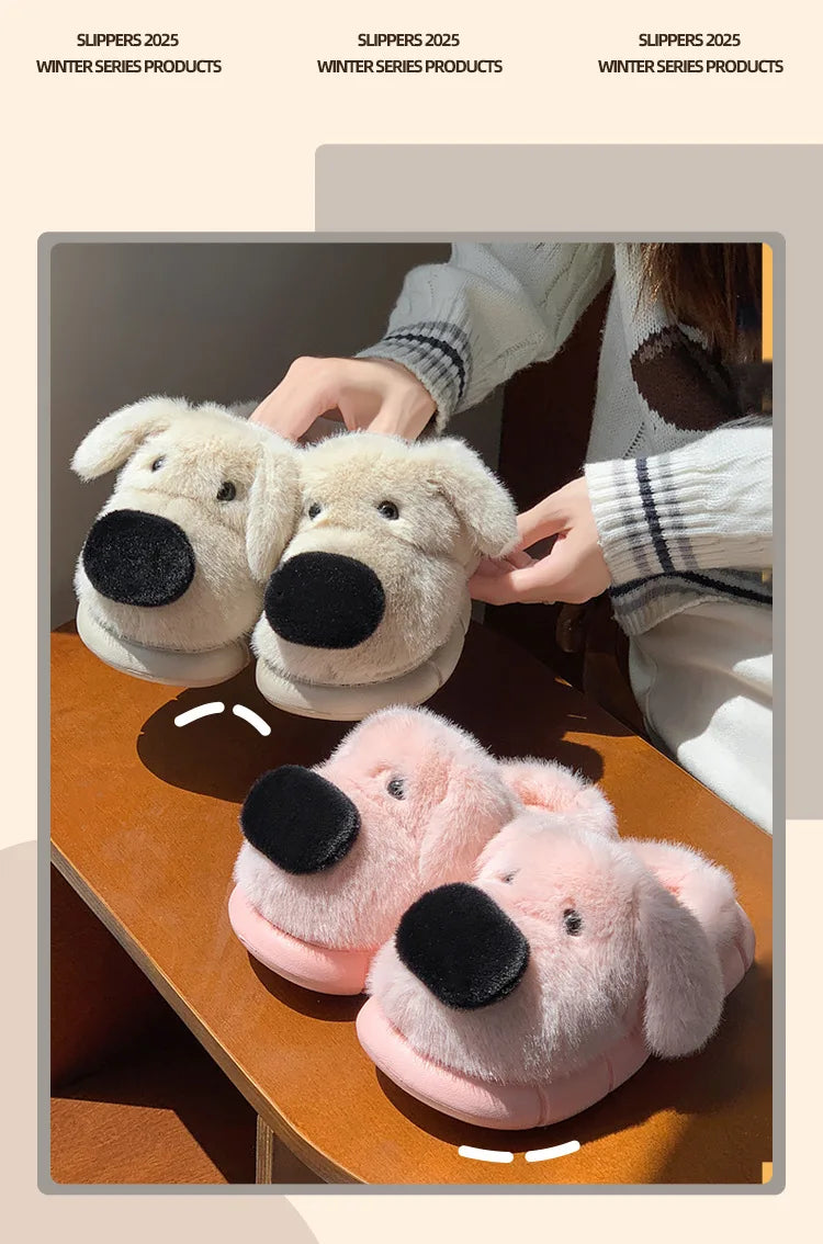 Children's Plush Slippers Anti-Slip Warm Home Indoor Wear Dog Cartoon Soft Soles Comfortable Cotton Slippers for Boys And Girls