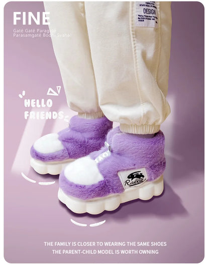 Women Warm Cotton Shoes Couples Winter Home Slippers Soft Plush Thick Sole Fluffy Footwear Female Male Indoor Street Snow Boots