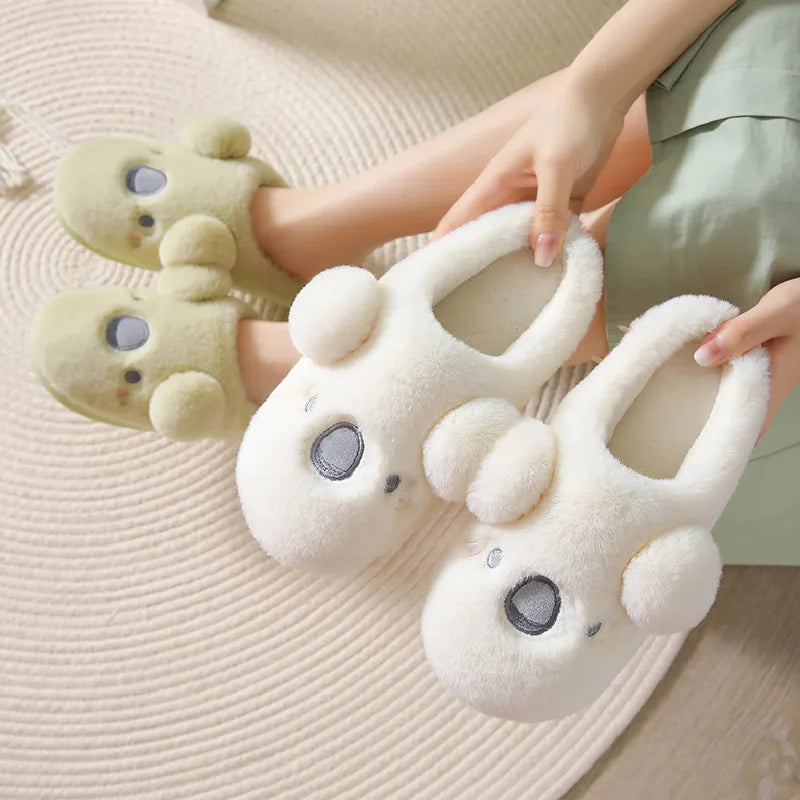 Gacimy Winter Plush Slippers For Women Cute Milk Cow Fluffy Cotton Shoes Girls Fashion Cartoon Indoor Warm Comfortable Slippers