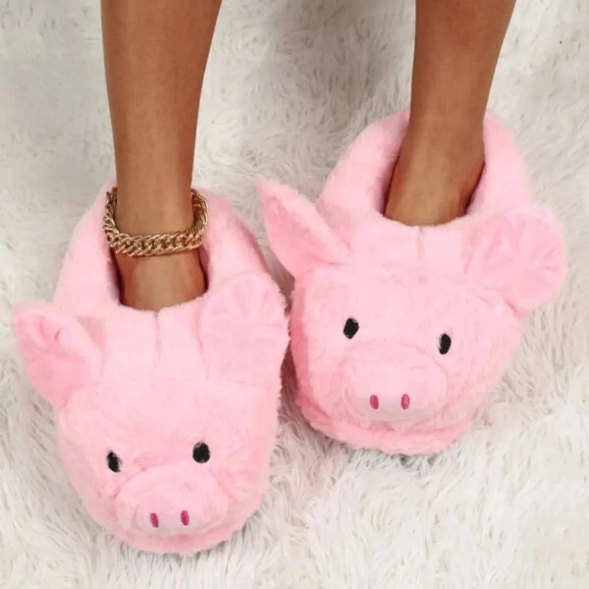 Women's House Fur Slippers Casual Cute 3D-shaped Lovely Pig Shark Design Pink Winter Indoor Non-slip Warm Soft Soles Comfy Home