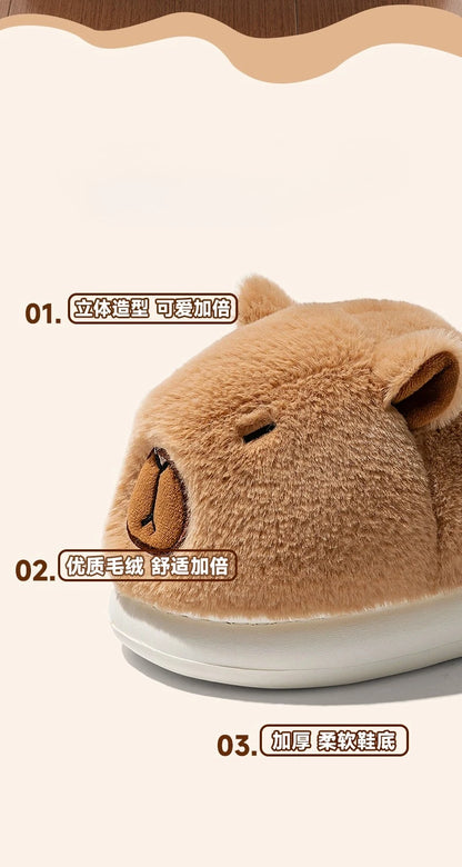 Capybara Cotton Slippers for Women Winter Fashion Platform Indoor Home Shoes Man Warm Plush Non Slip Cotton Floor Shoes Couples