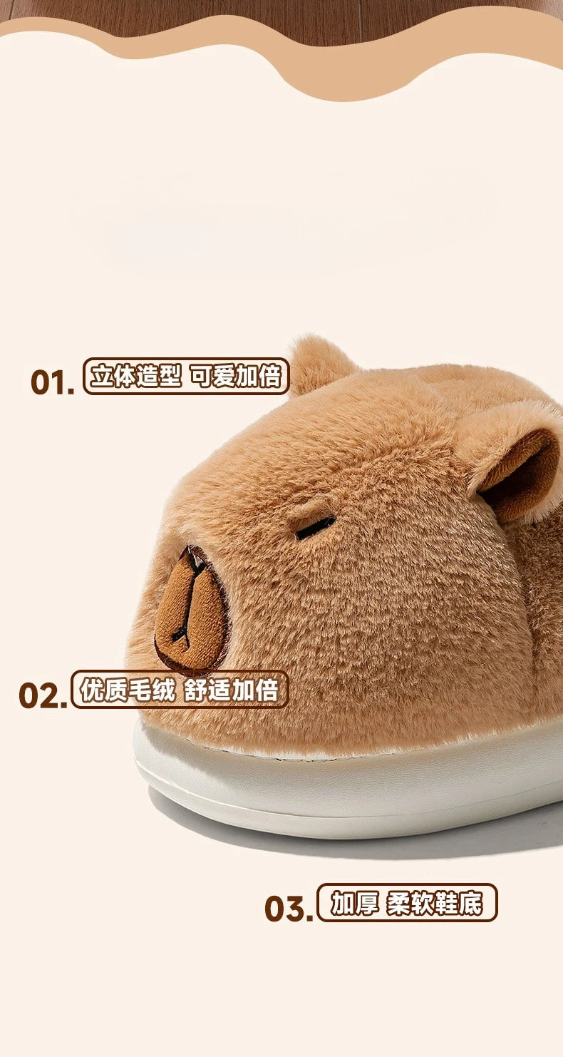 Capybara Cotton Slippers for Women Winter Fashion Platform Indoor Home Shoes Man Warm Plush Non Slip Cotton Floor Shoes Couples