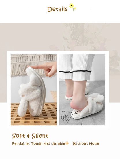 Women Winter Home Slippers Non-Slip Soft Warm House Shoes Men Ladies Indoor Bedroom Couples Cartoon Rabbit Bear Floor Slides