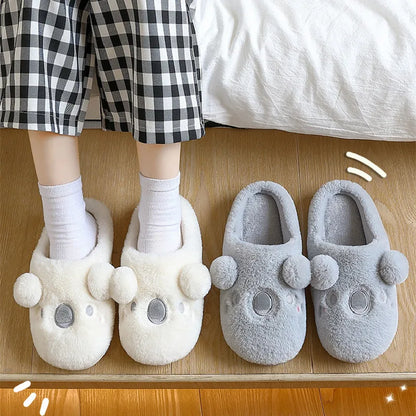 Gacimy Winter Plush Slippers For Women Cute Milk Cow Fluffy Cotton Shoes Girls Fashion Cartoon Indoor Warm Comfortable Slippers