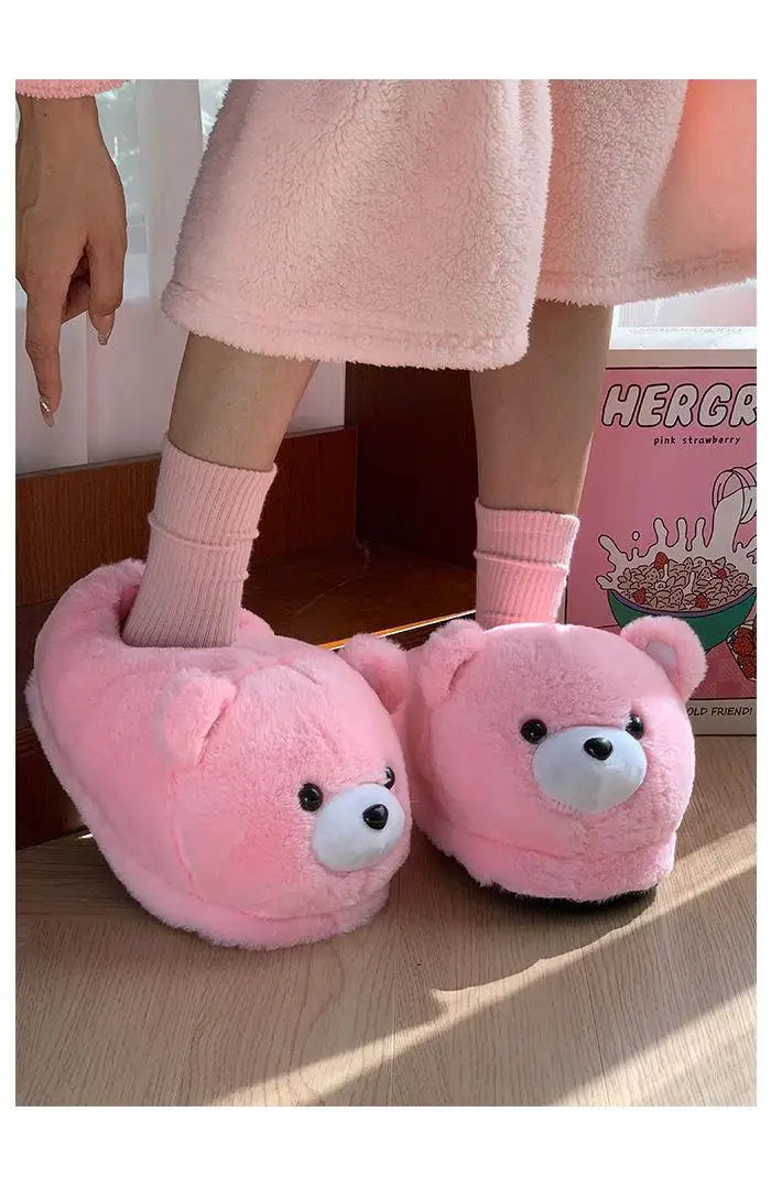 2025 Women's Home Slippers Sweet Fluffy Rainbow Bear Lady slippers indoor Anti slip lightweight keep warm Winter House Shoes 44