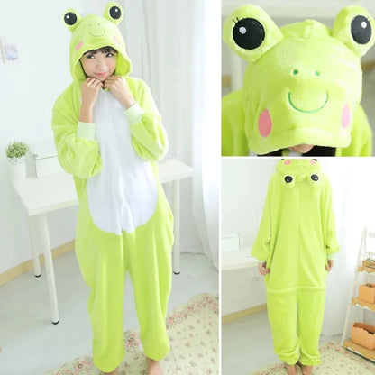 Kigurumi Unisex Frog Bear Cosplay Animal Onesie Women Halloween Costume Christmas One Piece Pajamas Set Winter Flannel Sleepwear